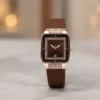 Luxury Square Watch for Women & Girls – Brown Dial with Crystal Border | Stylish Silicon Strap Quartz Wristwatch ( brown, OS )