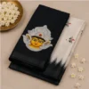 Digital Print Cotton Linen Saree with Blouse ( black, Free Size )