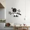 Stylish Tree Coffee Cup Acrylic Wall Clock – Modern Plastic Design, All-Purpose ( black, Standard ).