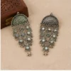 Samridhi DC 3 Layers Mirror Jewellery Set with Necklace and Earrings, Oxidised Silver, 1 Set ( default, Free Size )
