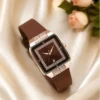 Luxury Square Watch for Women & Girls – Brown Dial with Crystal Border | Stylish Silicon Strap Quartz Wristwatch ( brown, OS )