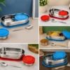 Stainless Steel Oval Lunch Box Set – 2-Piece Leakproof Lid-Lock Tiffin with Spoon for Kids, School, Office & Travel ( multicolor, OS )