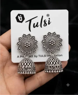Fresh Vibes Combo of 6 Traditional Oxidised Silver Plated Jhumka Earrings