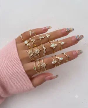 Gold Plated Alloy Floral Adjustable Finger Ring for Women
