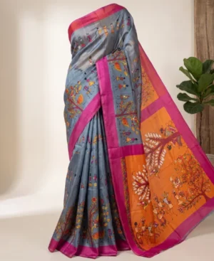 Grey Khadi Silk Saree with Blouse Piece