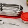 Stainless Steel Oval Lunch Box Set – 2-Piece Leakproof Lid-Lock Tiffin with Spoon for Kids, School, Office & Travel ( multicolor, OS )