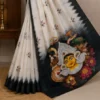 Digital Print Cotton Linen Saree with Blouse ( black, Free Size )