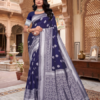Premium Banarasi Silk Saree with Blouse Piece (Navy Blue)