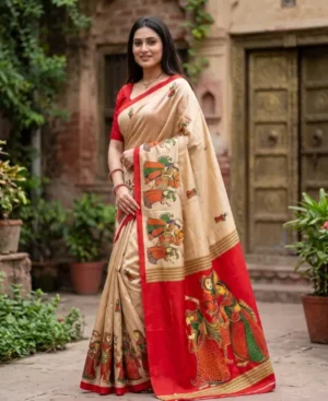 Red Printed Art Silk Saree