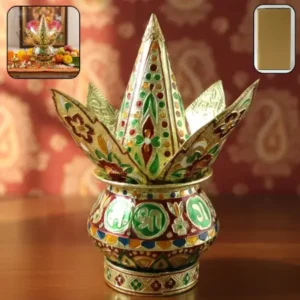 Traditional Decorative Pooja Kalash with Lotus Crown Design for Rituals (1 Set) ( default, OS )