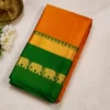 Elephant Design Cotton Silk Saree with Running Blouse Piece ( orange, Free Size )