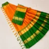 Elephant Design Cotton Silk Saree with Running Blouse Piece ( orange, Free Size )