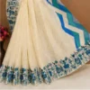 Silk Saree with Blouse, Khadi Silk Designer Printed Saree for Women, 1 Pc ( white, Free Size )