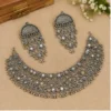 Samridhi DC 3 Layers Mirror Jewellery Set with Necklace and Earrings, Oxidised Silver, 1 Set ( default, Free Size )