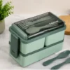 3-in-1 Plastic Lunch Box – Double Decker Airtight Tiffin with 3 Detachable Containers & 2 Spoon ( green, OS )