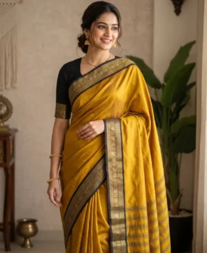 Yellow Paithani Aura Silk Saree with Blouse Piece