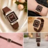 Luxury Square Watch for Women & Girls – Brown Dial with Crystal Border | Stylish Silicon Strap Quartz Wristwatch ( brown, OS )