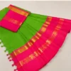 Elephant Design Cotton Silk Saree with Running Blouse Piece ( green, Free Size )