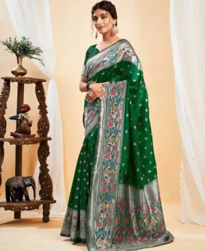 bottle green banarasi saree