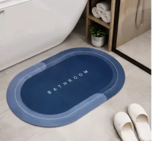 Anti-Skid Water Absorbent Oval Bathroom Mat – Quick Dry Rubber Floor Doormat for Bathroom & Kitchen ( blue, OS )