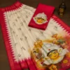 Digital Print Cotton Linen Saree with Blouse ( pink, Free Size )