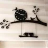 Stylish Tree Coffee Cup Acrylic Wall Clock – Modern Plastic Design, All-Purpose ( black, Standard ).