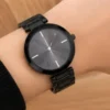 Women’s Designer Metal Analog Watch – Round Brown Dial Quartz Wristwatch | Stylish Fashion Watch with Additional Strap ( black, OS )
