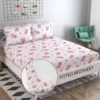 Floral Cotton Fitted Bedsheet – Single Size with 2 Pillow Covers ( default, Standard )