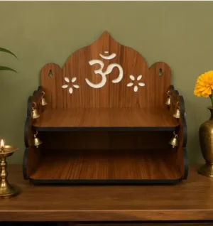Wooden Hanging Temple – 2-Step Decorative Mandir for Home & Puja Room | Traditional Spiritual Wall Hanging ( brown, OS )