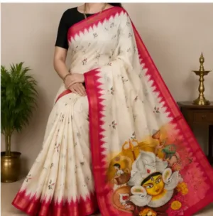 Digital Print Cotton Linen Saree with Blouse ( pink, Free Size )