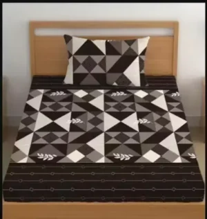 Single Bed Cotton Bedsheet with One Pillow Cover – Superfine, Geometric Print, Summer Use ( default, Standard ).