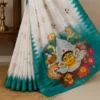Digital Print Cotton Linen Saree with Blouse ( blue, Free Size )