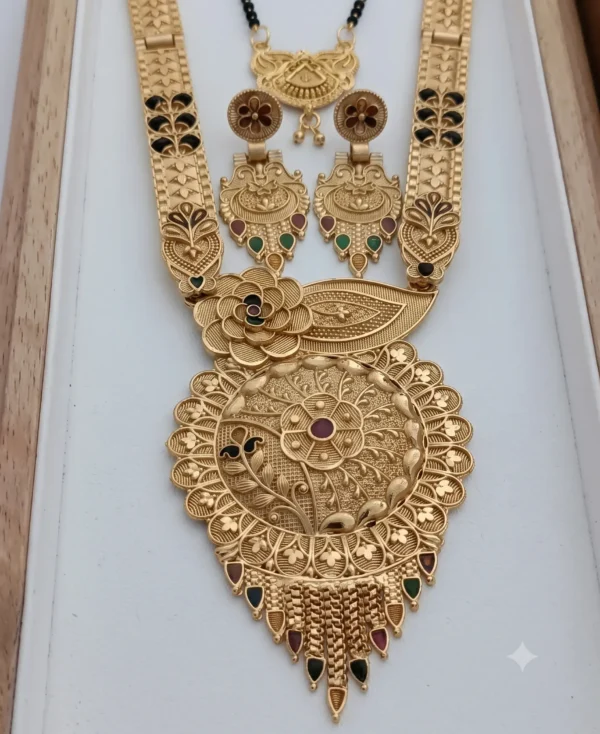 Gold Plated Alloy Mangalsutra Set with Artificial Stones Adjustable Traditional Necklace