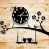 Stylish Tree Coffee Cup Acrylic Wall Clock – Modern Plastic Design, All-Purpose ( black, Standard ).
