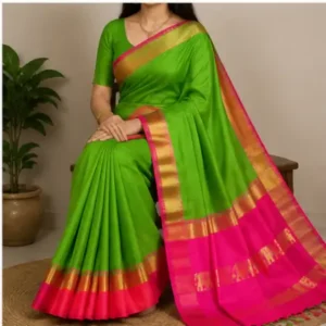 Elephant Design Cotton Silk Saree with Running Blouse Piece ( green, Free Size )