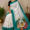 Digital Print Cotton Linen Saree with Blouse ( blue, Free Size )