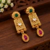 Matte Finish Hasdi Set – Gold Plated Copper Necklace and Earrings with Artificial Stones ( default, OS )