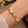 Bracelet for Women – Gold Plated Brass Cuff with CZ/AD Stones ( default, OS )