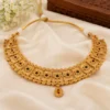 Matte Finish Hasdi Set – Gold Plated Copper Necklace and Earrings with Artificial Stones ( default, OS )
