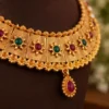 Matte Finish Hasdi Set – Gold Plated Copper Necklace and Earrings with Artificial Stones ( default, OS )