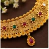 Matte Finish Hasdi Set – Gold Plated Copper Necklace and Earrings with Artificial Stones ( default, OS )